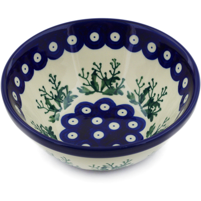 Polish Pottery Bowl 5&quot; Peacock With Grass
