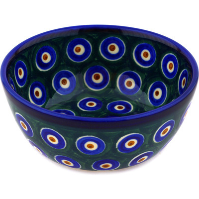 Polish Pottery Bowl 5&quot; Red Eyed Peacock
