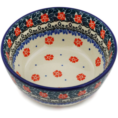 Polish Pottery Bowl 5&quot; Red Field