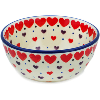 Polish Pottery Bowl 5&quot; Red Hearts Delight