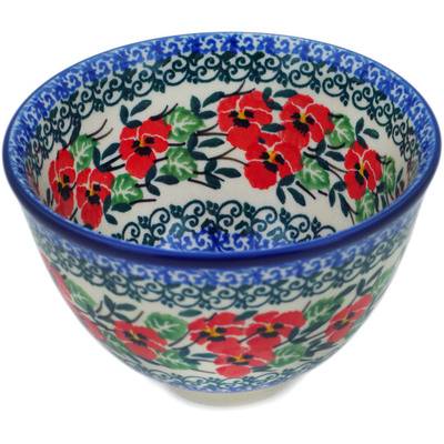 Polish Pottery Bowl 5&quot; Red Pansy
