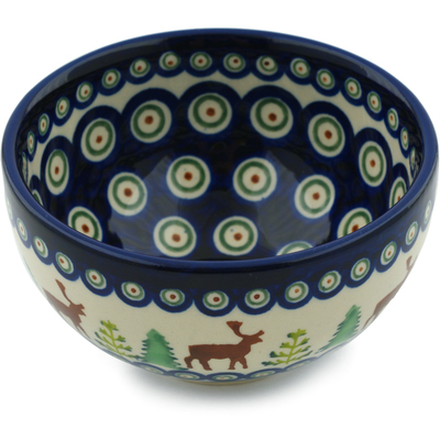 Polish Pottery Bowl 5&quot; Reindeer In The Pines