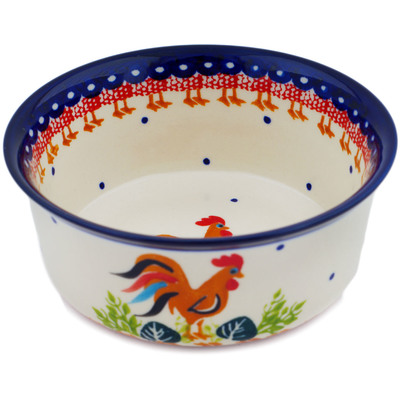 Polish Pottery Bowl 5&quot; Rooster Doodle-do UNIKAT