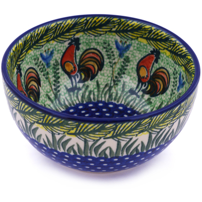 Polish Pottery Bowl 5&quot; Rooster Parade UNIKAT
