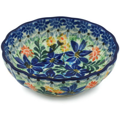Polish Pottery Bowl 5&quot; Sapphire Lilies UNIKAT