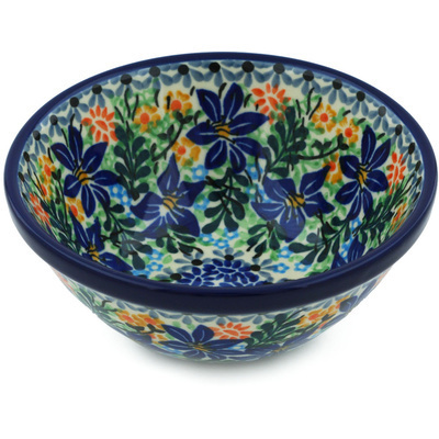 Polish Pottery Bowl 5&quot; Sapphire Lilies UNIKAT
