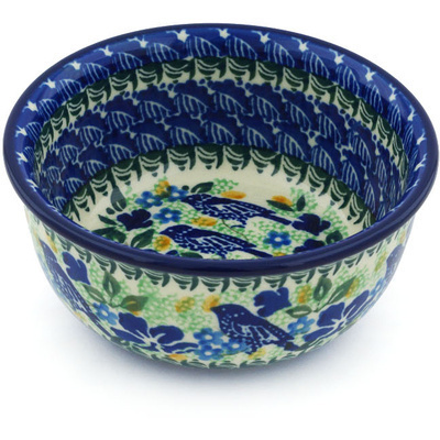 Polish Pottery Bowl 5&quot; Sitting Blue Birds UNIKAT