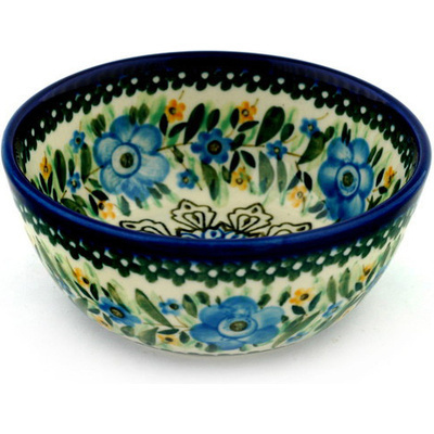 Polish Pottery Bowl 5&quot; Sky Blue Poppy UNIKAT