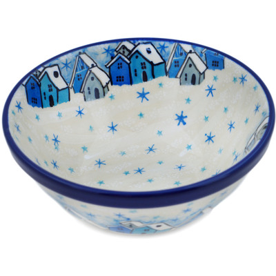 Polish Pottery Bowl 5&quot; Snowy Village UNIKAT