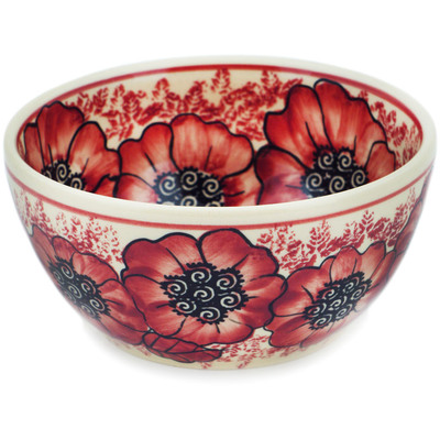 Polish Pottery Bowl 5&quot; Sugar Plum Poppies UNIKAT