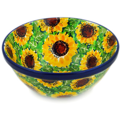 Polish Pottery Bowl 5&quot; Sunflower Bliss UNIKAT