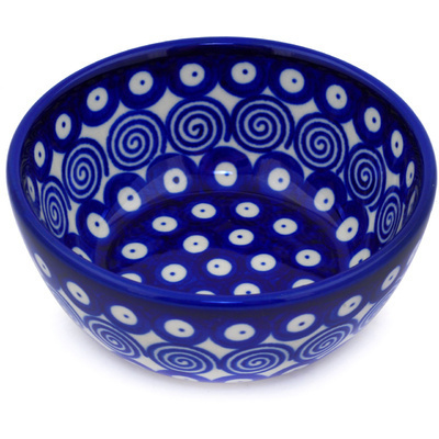 Polish Pottery Bowl 5&quot; Swirling Peacock Eyes