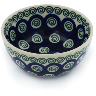 Polish Pottery Bowl 5&quot; Swirling Peacock