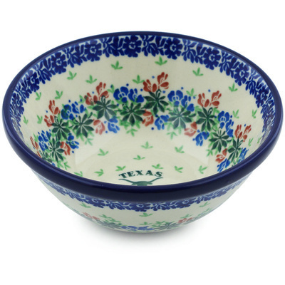 Polish Pottery Bowl 5&quot; Texas Longhorn Wildflower