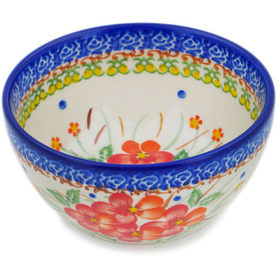 Polish Pottery Bowl 5&quot; Vermilion Clusters