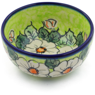 Polish Pottery Bowl 5&quot; White Flower Bouquet UNIKAT