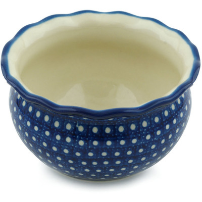 Polish Pottery Bowl 5&quot; White Polka Dot UNIKAT