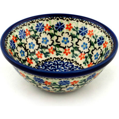 Polish Pottery Bowl 5&quot; White Potentilla UNIKAT