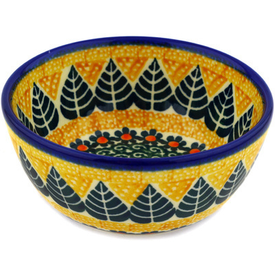Polish Pottery Bowl 5&quot; Yellow Alpine Leaf