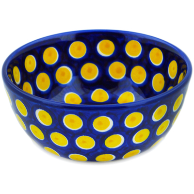 Polish Pottery Bowl 5&quot; Yellow Dots