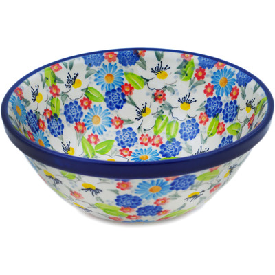 Polish Pottery Bowl 6&quot; Anemone Flower Garden UNIKAT