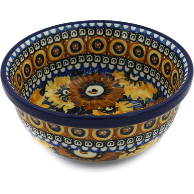 Polish Pottery Bowl 6&quot; Autumn Chrysanthemums UNIKAT