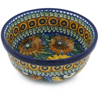 Polish Pottery Bowl 6&quot; Autumn Chrysanthemums UNIKAT