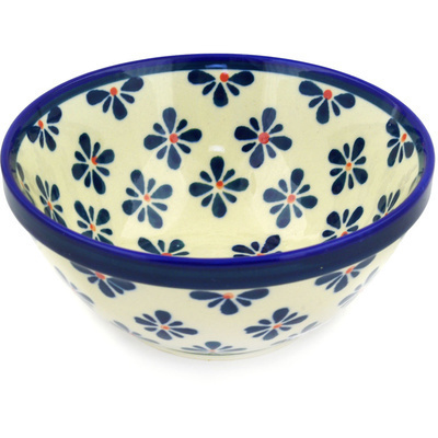 Polish Pottery Bowl 6&quot; Black Gangam Flower