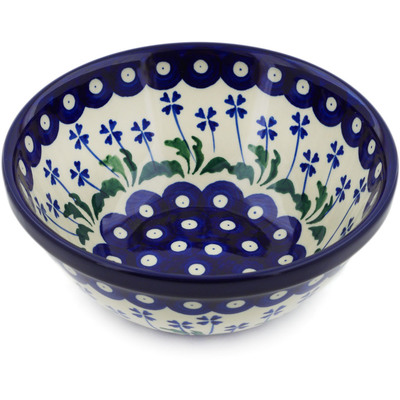 Polish Pottery Bowl 6&quot; Blue Clover Peacock