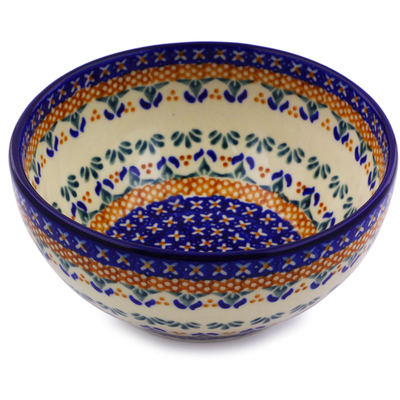 Polish Pottery Bowl 6&quot; Blue Cress