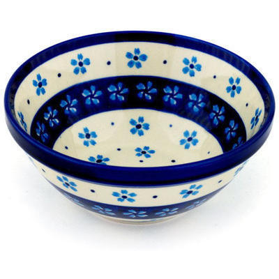 Polish Pottery Bowl 6&quot; Blue Forget-me-nots