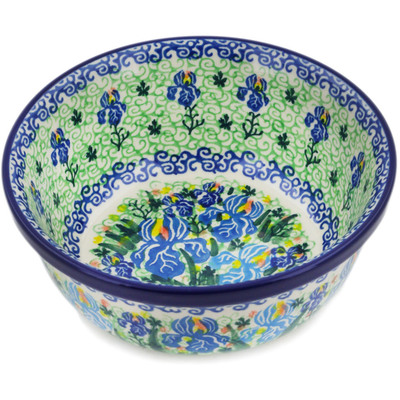 Polish Pottery Bowl 6&quot; Blue Iris Delight UNIKAT