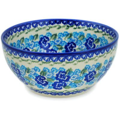 Polish Pottery Bowl 6&quot; Blue Kiss Blooms