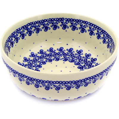 Polish Pottery Bowl 6&quot; Blue Lace Vines
