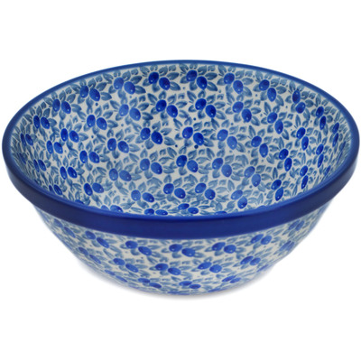 Polish Pottery Bowl 6&quot; Blue Olive Waves