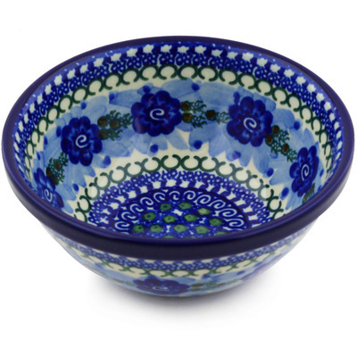 Polish Pottery Bowl 6&quot; Blue Pansy Circle UNIKAT