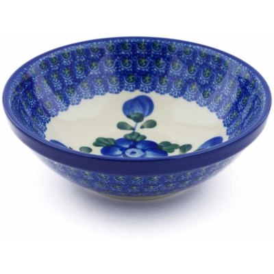 Polish Pottery Bowl 6&quot; Blue Poppies
