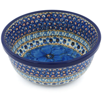 Polish Pottery Bowl 6&quot; Blue Poppies UNIKAT