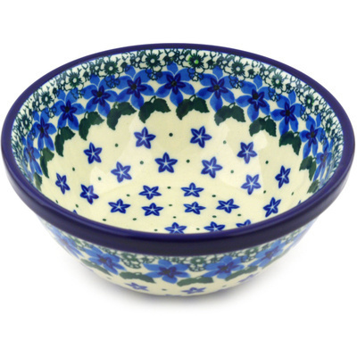 Polish Pottery Bowl 6&quot; Blue Star Flowers