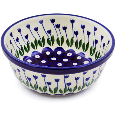Polish Pottery Bowl 6&quot; Blue Tulip Peacock