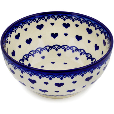 Polish Pottery Bowl 6&quot; Blue Valentine Hearts