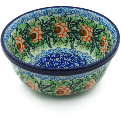 Polish Pottery Bowl 6&quot; Blue Waves UNIKAT