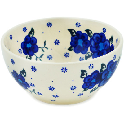 Polish Pottery Bowl 6&quot; Blue Winter Poppies