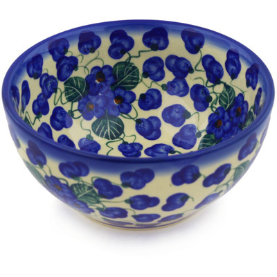 Polish Pottery Bowl 6&quot; Blueberry Flower UNIKAT