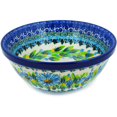 Polish Pottery Bowl 6&quot; Bouquet Azul UNIKAT