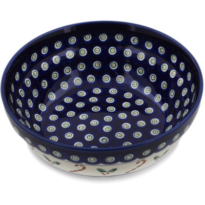 Polish Pottery Bowl 6&quot; Candy Cane Peacock