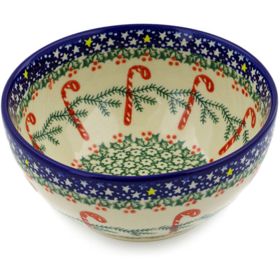 Polish Pottery Bowl 6&quot; Candy Cane Wreath