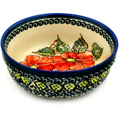 Polish Pottery Bowl 6&quot; Checkered Lime UNIKAT