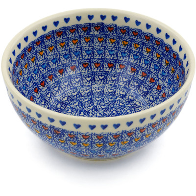 Polish Pottery Bowl 6&quot; Colorful Love