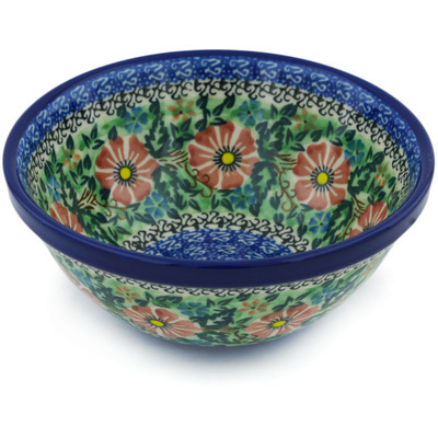 Polish Pottery Bowl 6&quot; Cosmos Garden UNIKAT